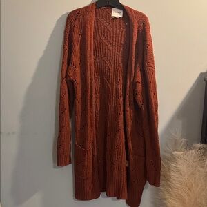 Pink Rose Open-Front Knit Cardigan in Rust